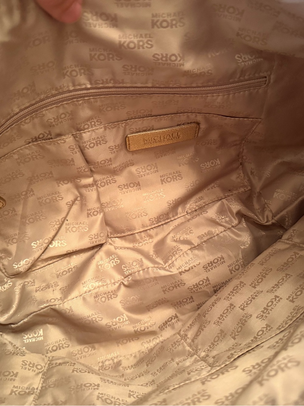 Michael Michael Kors Metallic Gold Leather Hobo Shoulder Bag Large Zip Top MK - Picture 9 of 12